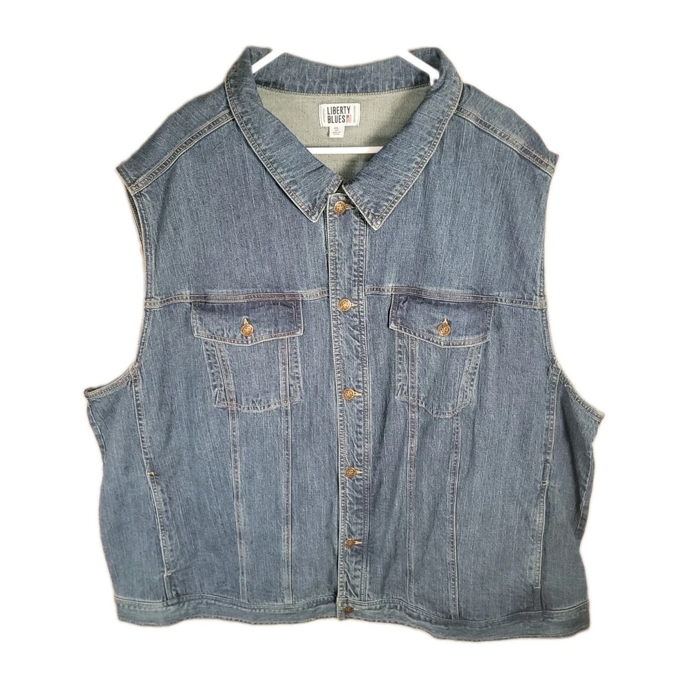 Liberty Blues Biker Denim Trucker Vest 4XL Big Jean Cutoff Sleeveless Blue Wash